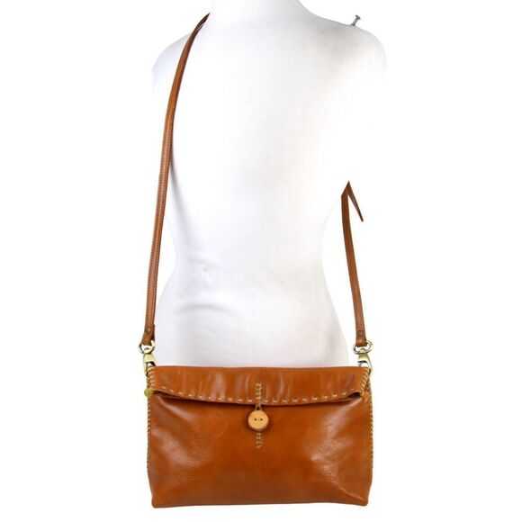 Fredd + Basha TAN BROWN GENUINE LEATHER FLAP SHOULDER BAG HANDBAG X-BODY PURSE - Picture 2 of 16